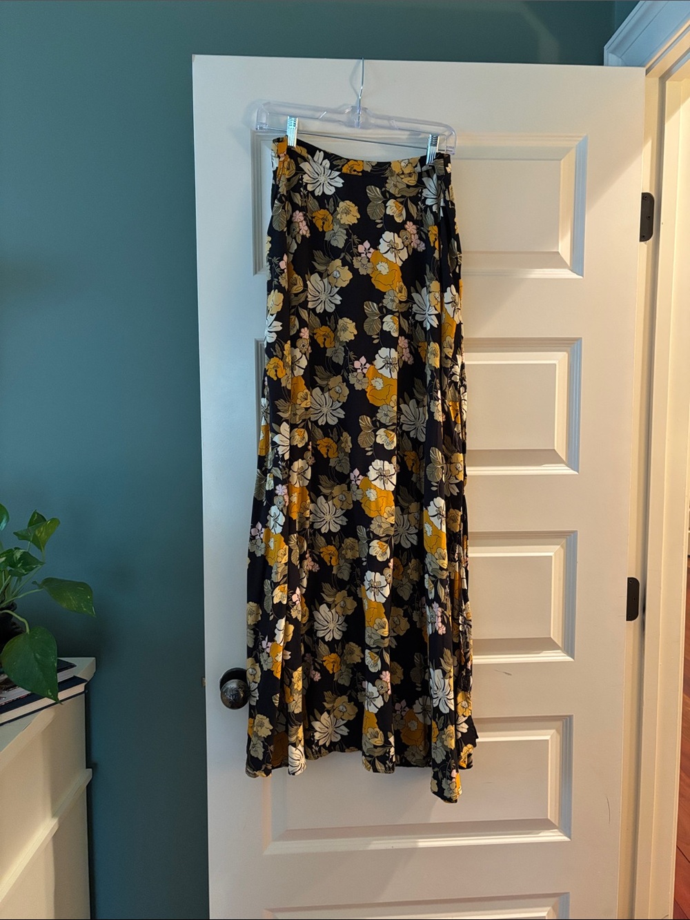 NATURAL LIFE Black Maxi Skirt with Yellow and Cream Floral Print